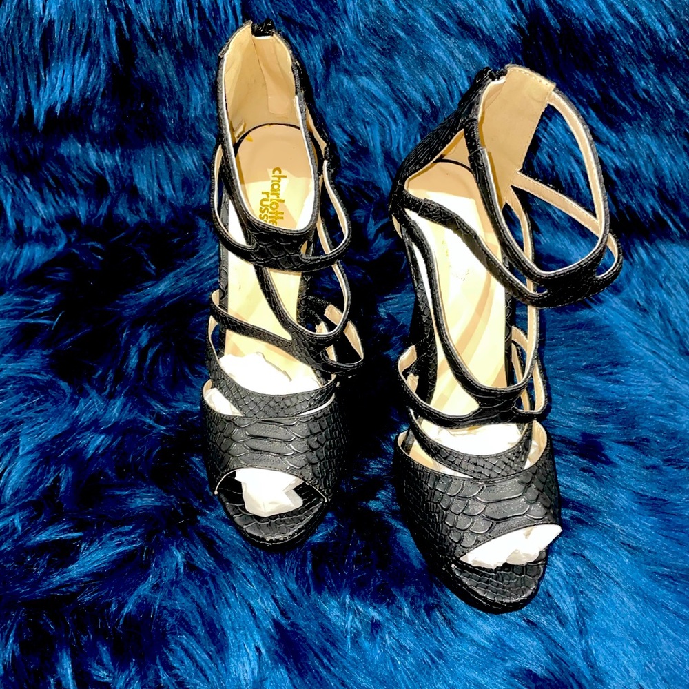 Black Snake skin stiletto-strappy heels